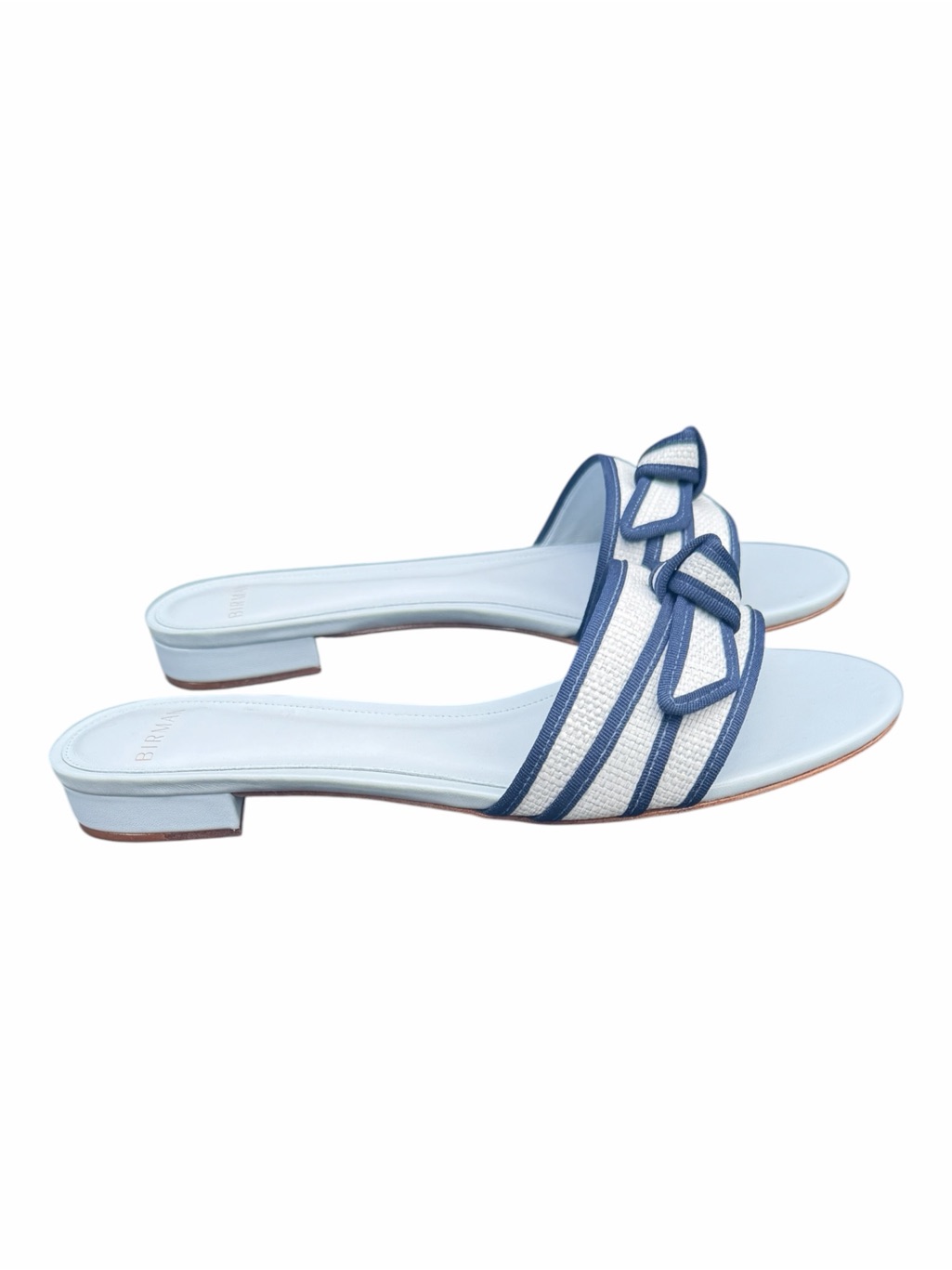 Alexandre Birman Grosgrain Raffia Flat Slides Serene Blue Oceana 38 Nib